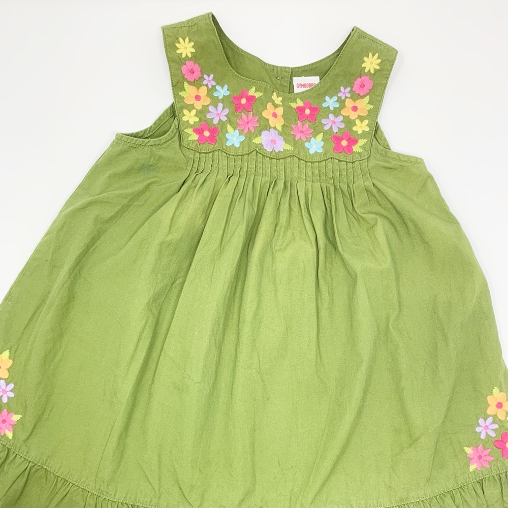 Gymboree 3T Girls Green Embroidered Ruffled Dress